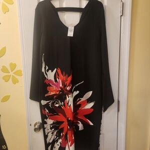 Ashley Stewart NWT Elegant Black Floral Dress with a low V shape on the back